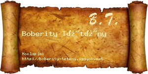 Boberity Tétény névjegykártya